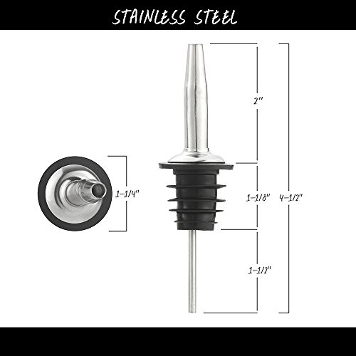 ChefLand Stainless Steel Bottle Pourers, Pouring Spouts for Liquor, Wine and Spirits Perfect for Restaurant, Bar, Hotel, Casino Use - Free-Flowing - (12 Pack)