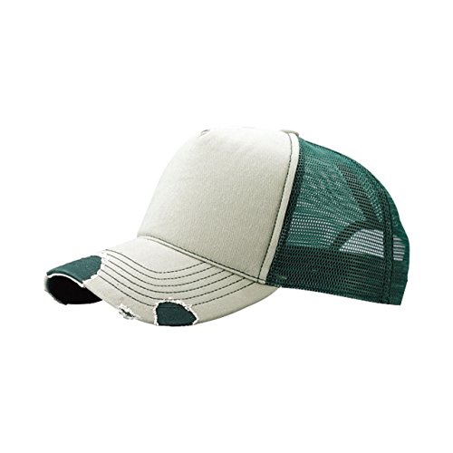 MG Unisex Distressed Cotton Twill/Mesh Trucker Cap-6984-OLIVE/DARK GREEN