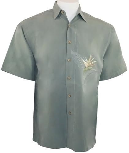 Bamboo CayMen's All Star Bird of Paradise Casual Embroidered Hawaiian Button Down Shirt