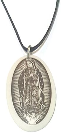 Our Lady Of Guadalupe Clay Medal on Cord Necklace, Catholic, Religious, Patron Saint, Womens or Mens Jewelry.