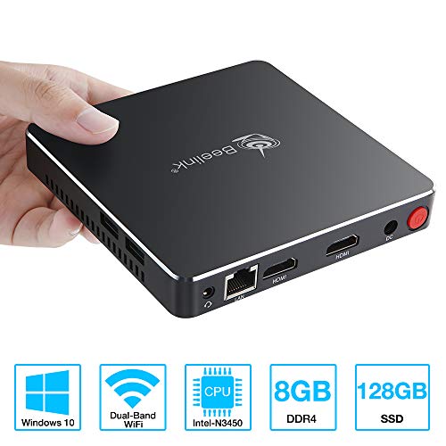 Mini PC Window 10, N34 Mini PC Computer 8GB DDR4 Ram/128GB m.2 SSD(Upgradeable) Intel Celeron N3450 Processor(up to 2.2GHz) Fanless Mini Computer 4K Desktop, 2.4G+5.8G Dual Band WiFi/1000Mbps Ethernet