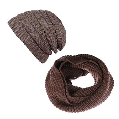 Winter Knitted Beanie Hat and Scarf Set for Woman and Men-Unisex Cable Knit Neck Head Warmer Set