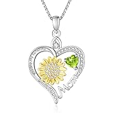 HeartMelody Sunflower Heart Necklaces for Women, You Are My Sunshine 18K White Gold Plated with Birthstone Necklace Sunflower Everyday Jewelry Birthday Christmas Gifts for Women Mom Her