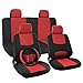 OxGord 17pc Set Flat Cloth Mesh Red & Black Broken Stripe Seat Covers Set - Universal Fit + Steering Wheel Cover