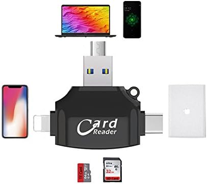 Micro SD Card Reader,WISHESPORT SD Card Reader,Memory Micro SD Card Reader USB Type C Adapter Viewer for iPhone iPad Android Mac - Supports Lightning Micro USB Type C 4 in 1(Back)