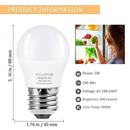 LED Refrigerator Light Bulb, ProPOW 40W Equivalent 120V A15 Fridge