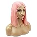Pink Bob Human Hair Wigs Pre Plucked Full Glueless Lace Front Wig 10inch Middle Part Straight Short Frontal Bob Wig for Black Women Bleached Knots, Can be Styled