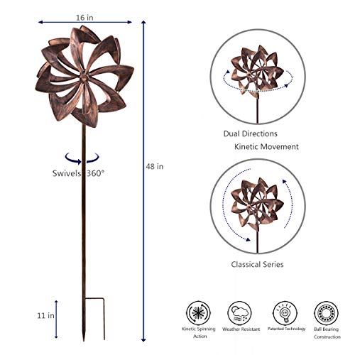 WinWindSpinner 16 Inch Diameter Wind Spinner - Bronze Kinetic Garden Windspinner - Decorative Lawn Ornament Wind Mill - Unique Outdoor Lawn and Garden Décor