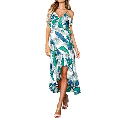DongDong Women Dress Mini Leaves Printing Sleeveless Beach Dress