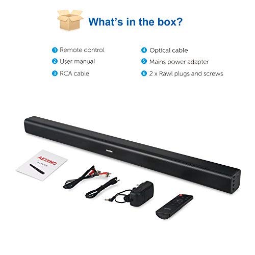 (Updated Version) Sound bar AKIXNO 40W Remote Controlled Matt Surface Wired Wireless and Bluetooth 2.0 Channel Home Theater 3 EQ Modes Ideal for TV PC Tablets Gaming, Wall Mountable (33-Inch Playbar)