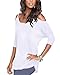 Styleword Women's Three-quarter Sleeves Off Shoulder Casual Shirt Tops(White,S)