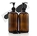 Cornucopia Brands 16-Ounce Amber Glass Bottles w/Pump Dispensers (2-Pack); Refillable Lotion Liquid Soap Pump Brown Bottles + Chalk Labels & Lids, BPA-Free Plastic Tops primary