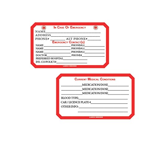 Emergency Medical and Personal Information Wallet Size Card with Instant Laminating Cover - 2 Cards and 2 Laminating Covers