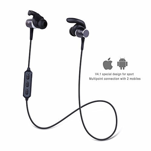 Bluetooth Headphones, EpochAir Wireless 4.1 Magnetic Earbuds Stereo Earphones, Secure Fit for Sports Built-in Mic [Upgraded Version] with Carrying Case (Black)