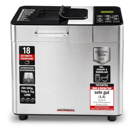 GASTROBACK Brotbackautomat Advance - Vollautomatische Brotbackmaschine + 18 Programmen inkl. Joghurtmaschine, Timer-Funktion, Zutatenfach, Sichtfenste