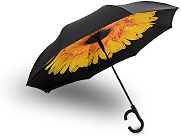 Rainpal Inverted Automatic Rain Umbrella | Ergonomic C-Shaped Handle | Windproof &amp; Water Repellent Double Layer Reversible Canopy | For Cars, UV Sun Protection, Travel &amp; More (Flower 3)