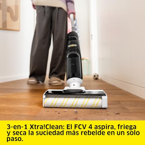 fregadora aspiradora eléctrica sin Cable FCV 4 con 4 Modos de Limpieza, duración de la batería: Aprox. 45 min, Rendimiento de Superficie por Carga: Aprox. 200 m²