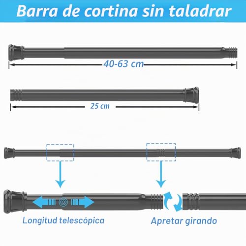 1 x Curtain Rod, No Drilling, Extendable Shower Rod for Windows, Closet, Bathroom, 66-90 cm, White (Diameter 25 mm)