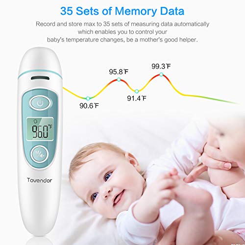 Tovendor Infant Baby Thermometer, Infrared Forehead and Ear Thermometer for Children and Adult with Accurate Instant Digital Reading, Medical Fever Alarm