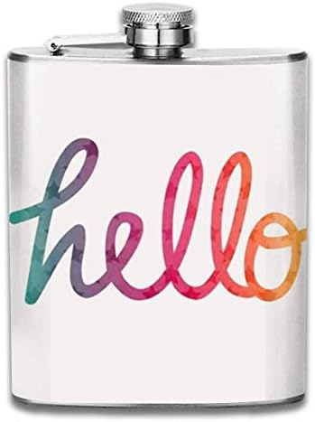 Hip Flask,Flasks for Liquor,Hello Typography Rainbow 7 Oz Printed Stainless Steel Hip Flask for Drinking Liquor E.g. Whiskey, Rum, Scotch, Vodka Rust Great Gift