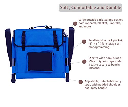 Picnic Plus Stadium Seat with Arms, Straps to Bench & Bleachers Royal Blue