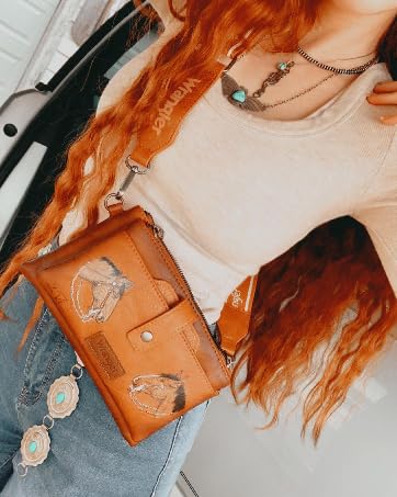 Montana West Wrangler Distressed Crossbody Purses for Women Multi-function Card Holder Wallet Small Purse with Double Zipper