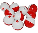 JSHANMEI Fishing Bobbers Hard ABS Snap-on Floats Red & White Push Button Round Float Bobbers Fishing Tackle Accessories (1inch (Pack of 5))