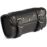 The Nekid Cow | Motorcycle Storage Bag Premium Synthetic Black Plain PVC Leather 2 Strap Closer Tool Bag Pouch for Saddle Bag Sissy Bars, Fork Handlebars or Windshield (Studded)