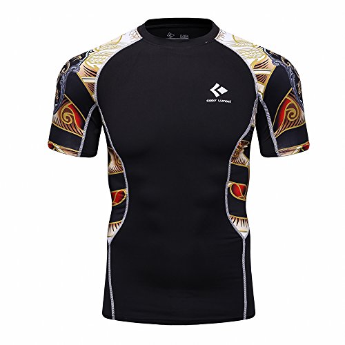 Joyful Sport MT152 Tight Compression Shirt Top Base layer Pattern Short Sleeve For Sports Fashion (M)