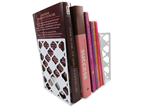 Daiso Japan Desktop Bookends Carved Hollow Ornament Pattern Metal 4.75 x 4 Inches White (1 Set) - Thumbnail 3