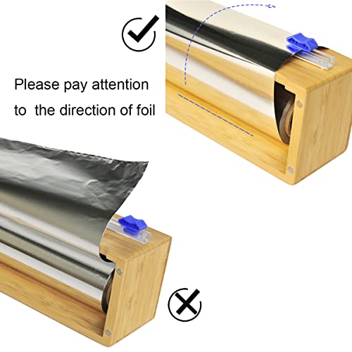 Plastic Wrap Dispenser, Bamboo Wood Cling Food Wrap Dispenser, with Slide Cutter & A Roll of 11.