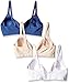 Barely There Women's Custom Flex Fit Seamless Wirefree Bra, Soft Taupe/White/Blue, Large (Pack of 3)