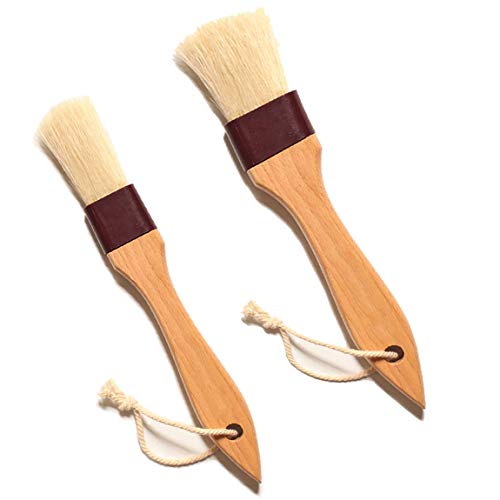 Saizone Pastry Brush Natural Bristle Basting Brush Kitchen Oil Brush with Beech Wooden Handle and Hanging Rope String (1 inch & 1.5 inch)