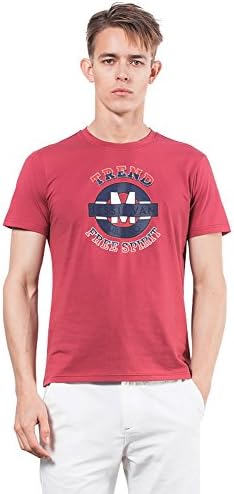 Honesy Mens Cotton Letter Prints Crewneck Short-sleeve T-shirt Red XXL