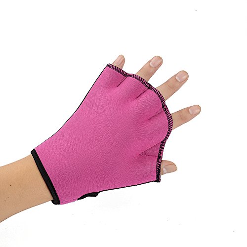 Easyinsmile Aqua Fit Swim Training Gloves Aquatic Gloves for Helping Upper Body Resistance, Webbed Swim Gloves Well Stitching, No Fading Sizes for Men Women Adult Children (Rose red)