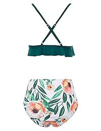 Jasambac Trajes de baño de dos piezas para dama con cuello en V profundo y volantes, bikini de alta calidad