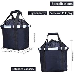 CamGo Bike Basket Multi-Purpose Bicycle Handlebar Bag with Hand Strap Detachable Bike Front Basket for Pet Carrier, Grocery Shopping, Briefcase Commuter, Outdoor Camping