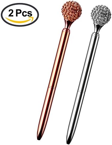 GTANG 2Pcs Rose Gold Electroplate Silver Big Diamond Ballpen / Crystal Metal Pen Office Supplies (Black Ink)
