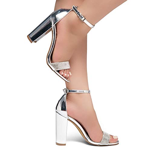 Herstyle Rosemmina Womens Open Toe Ankle Strap Chunky Block High Heel Dress Party Pump Sandals 1896Silver 5.0