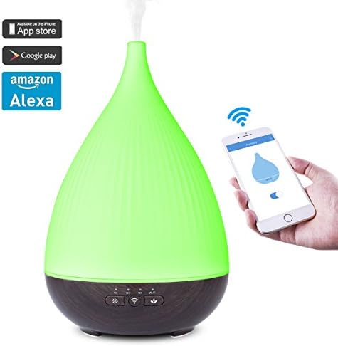 Aroma Essential Oil Diffuser,300ml Cool Mist Humidifier Works with Alexa App Control by Smartphone 7 Color LED Lights Changing and Waterless Auto Shut-off Great for Home Bedroom Study Yoga Spa(Brown)