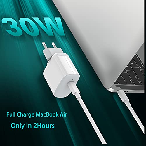 30W USB C Charger Compatible with MacBook Air 13 12, iPad Pro 13, 12.9, 11 2024 2023 2022 2021 2020 2019 M4 M2 M1, iPad Air 5 4, Mini 6, iPad 10, iPhone 15, Google Pixel 8 7, USB-C Cable 6.6FT