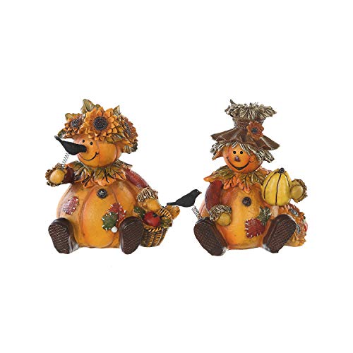 Goose Creek Polystone Table Decor Harvest Pumpkin People Dolls for Home Fall Decor, 2 ASST
