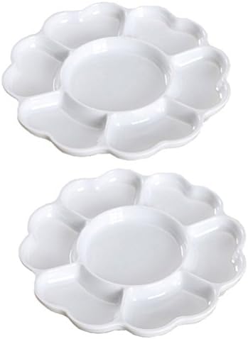 MuNiSa Imitation Ceramics Artist Palette Watercolor Oil Painting Tray 7 Wells(Set of 2)