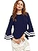 MakeMeChic Women's Elegant Bell Sleeve Striped High Low Blouse Shirt Top Navy L