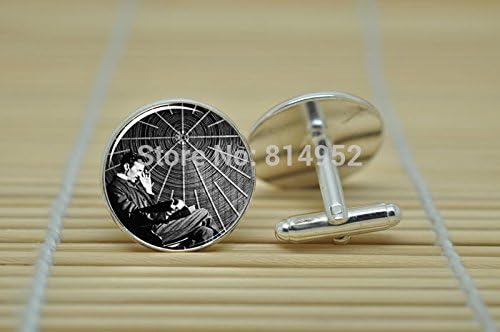 Pretty Lee Nikola Tesla Jewelry Cufflinks Famous Inventor Inspirational Cufflinks In Silver Glass Cabochon Cuff Links C0325