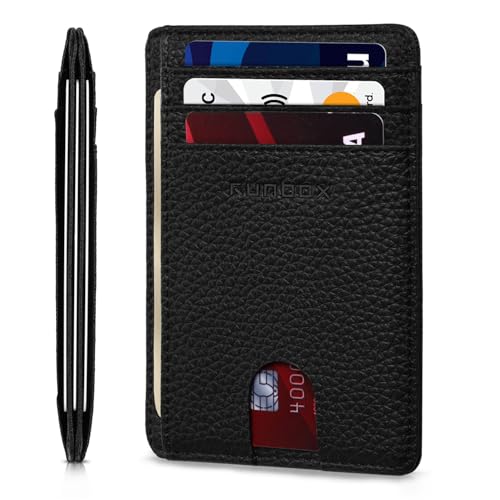 RUNBOX Slim ID Cases Minimalist Front Pocket RFID Blocking Leather Wallets for Men and Women Card Holder Wallets Gifts for men