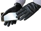 FOWNES TOUCHPOINT Women's Fleece/Cashmere Lined Black Lambskin Leather Smart Gloves
