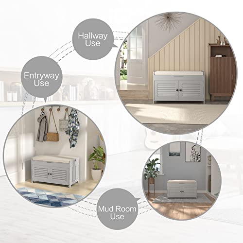 Knowlife Shoe Storage Bench with Lift Top Storage, Entryway Bench with Door Adjustable