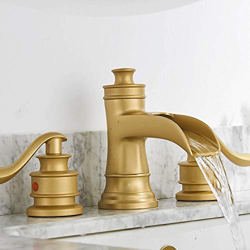 Homevacious Widespread Bathroom Faucet Waterfall Sink Brushed Gold