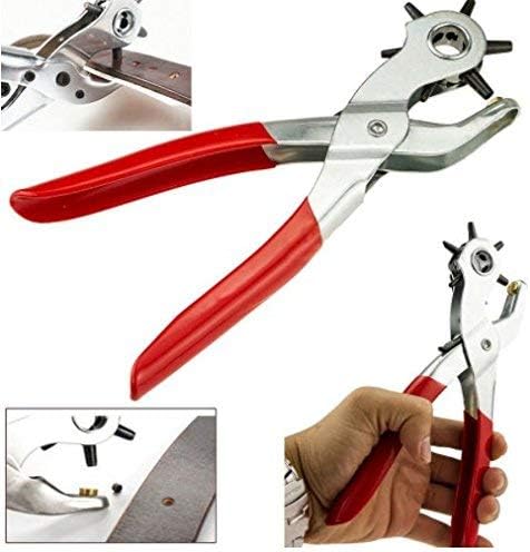 Alfa Mart Revolving Metal Hole Punch Plier Hole Making Toolfor Belt, Leather, Paper, Plastic, Cardboard Waist Belt/Waist Band, Belt Punching Machine with Multiple Hole Sizes(Steel Made)